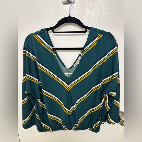 Express One Eleven Green & Yellow Stripe Wide Sleeve Top, Size M - Picture 1 of 3
